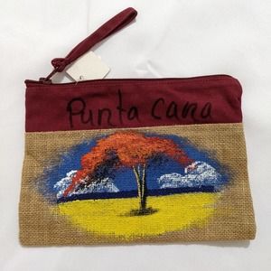 New punta cana burlap pouch wristlet tree of life hand painted handmade